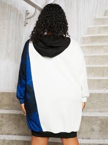 SHEIN CURVE+ Áo nỉ dây rút phối màu cỡ lớn - Nhiều màu - Xem 2