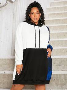 SHEIN CURVE+ Áo nỉ dây rút phối màu cỡ lớn - Nhiều màu - Xem 4