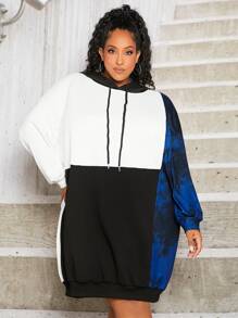 SHEIN CURVE+ Áo nỉ dây rút phối màu cỡ lớn - Nhiều màu - Xem 5