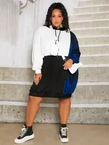 SHEIN CURVE+ Áo nỉ dây rút phối màu cỡ lớn - Nhiều màu - Xem 1
