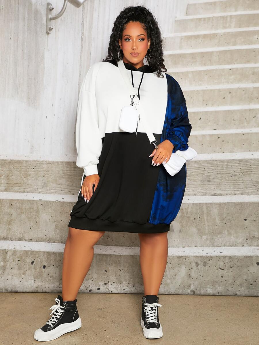 SHEIN CURVE+ Áo nỉ dây rút phối màu cỡ lớn - Nhiều màu - Xem 1