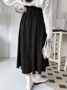 DAZY Chân váy xếp ly trơn màu thu - màu đen - Xem 2