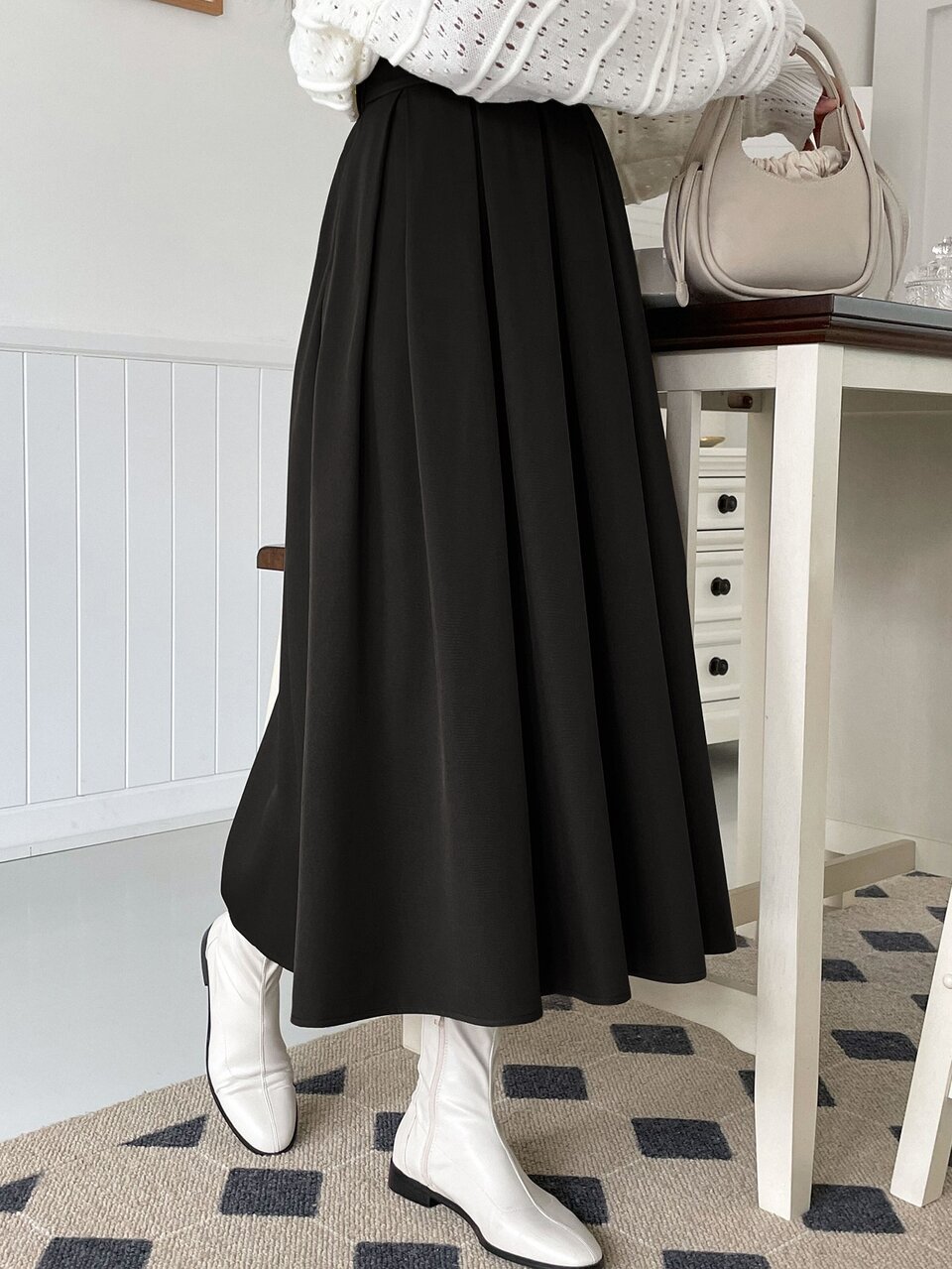 Solid Fold Pleated Skirt Fall