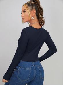 Muchica Camiseta corta fruncido tejido de canalé - Azul Marino - Ver 2