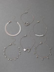 6入組圓形和花朵裝飾手環 - 銀色 - 查看 3