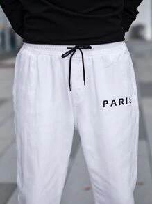 Aesthetic Post 男士棉字母圖案腰部抽繩牛仔褲 - 白色 - 查看 8
