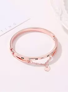 1pc Fashionable Geometric Shape Heart & Tassel Decor Bracelet With Pendant, Suitable For Daily Wear Of Women - Rose Gold - View 1