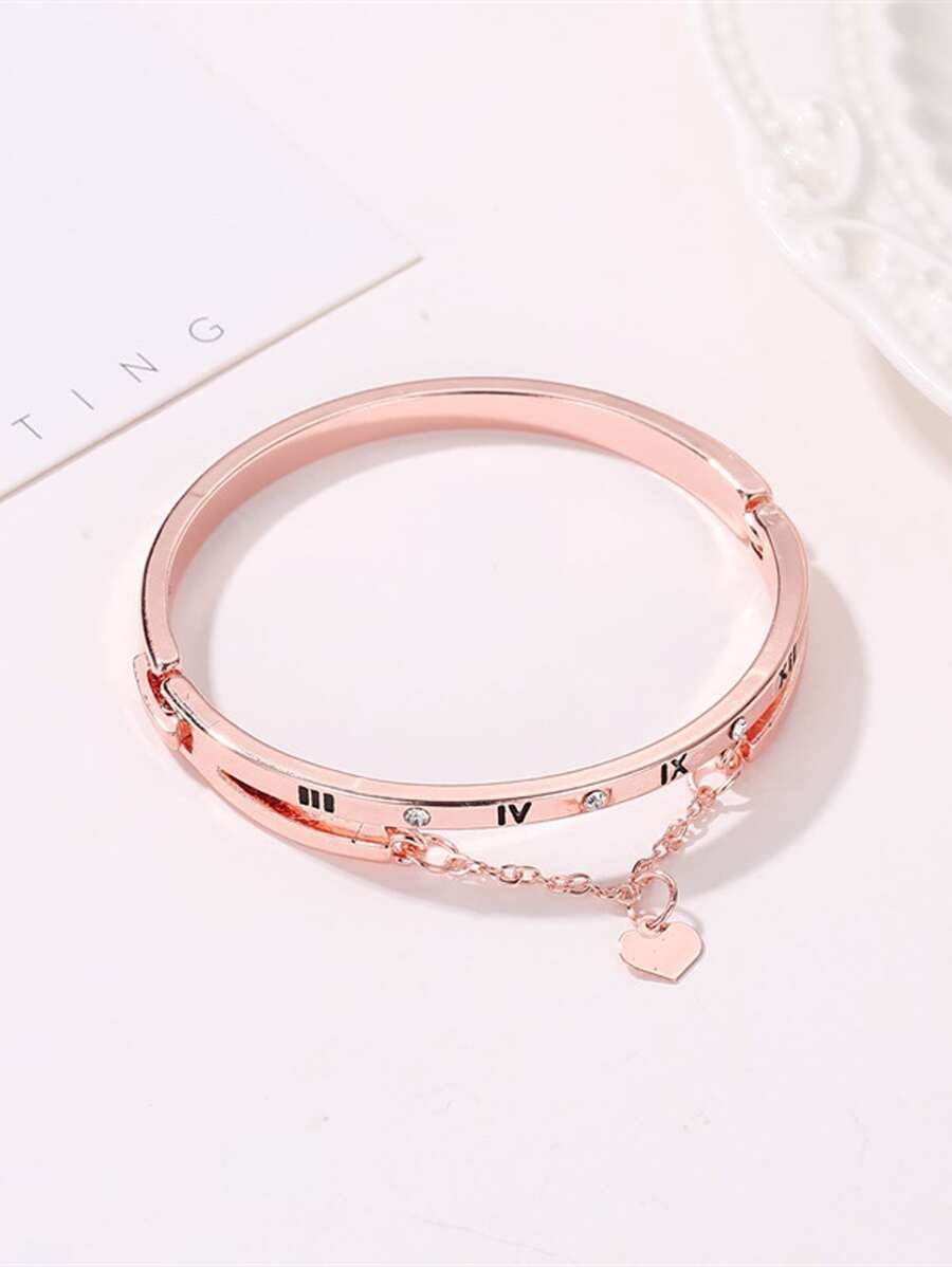 1pc Fashionable Geometric Shape Heart & Tassel Decor Bracelet With Pendant, Suitable For Daily Wear Of Women - Rose Gold - View 1