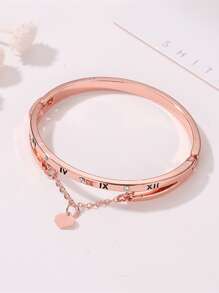 1pc Fashionable Geometric Shape Heart & Tassel Decor Bracelet With Pendant, Suitable For Daily Wear Of Women - Rose Gold - View 2