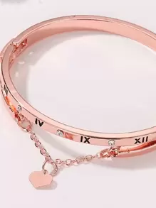 1pc Fashionable Geometric Shape Heart & Tassel Decor Bracelet With Pendant, Suitable For Daily Wear Of Women - Rose Gold - View 4