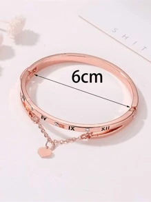 1pc Fashionable Geometric Shape Heart & Tassel Decor Bracelet With Pendant, Suitable For Daily Wear Of Women - Rose Gold - View 3