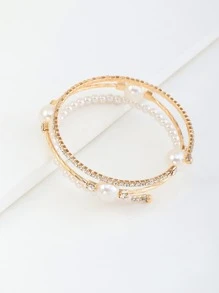 1pc Elegant And Creative Faux Pearl & Rhinestone Encrusted Bracelet For Women's Fashion Party Accessory