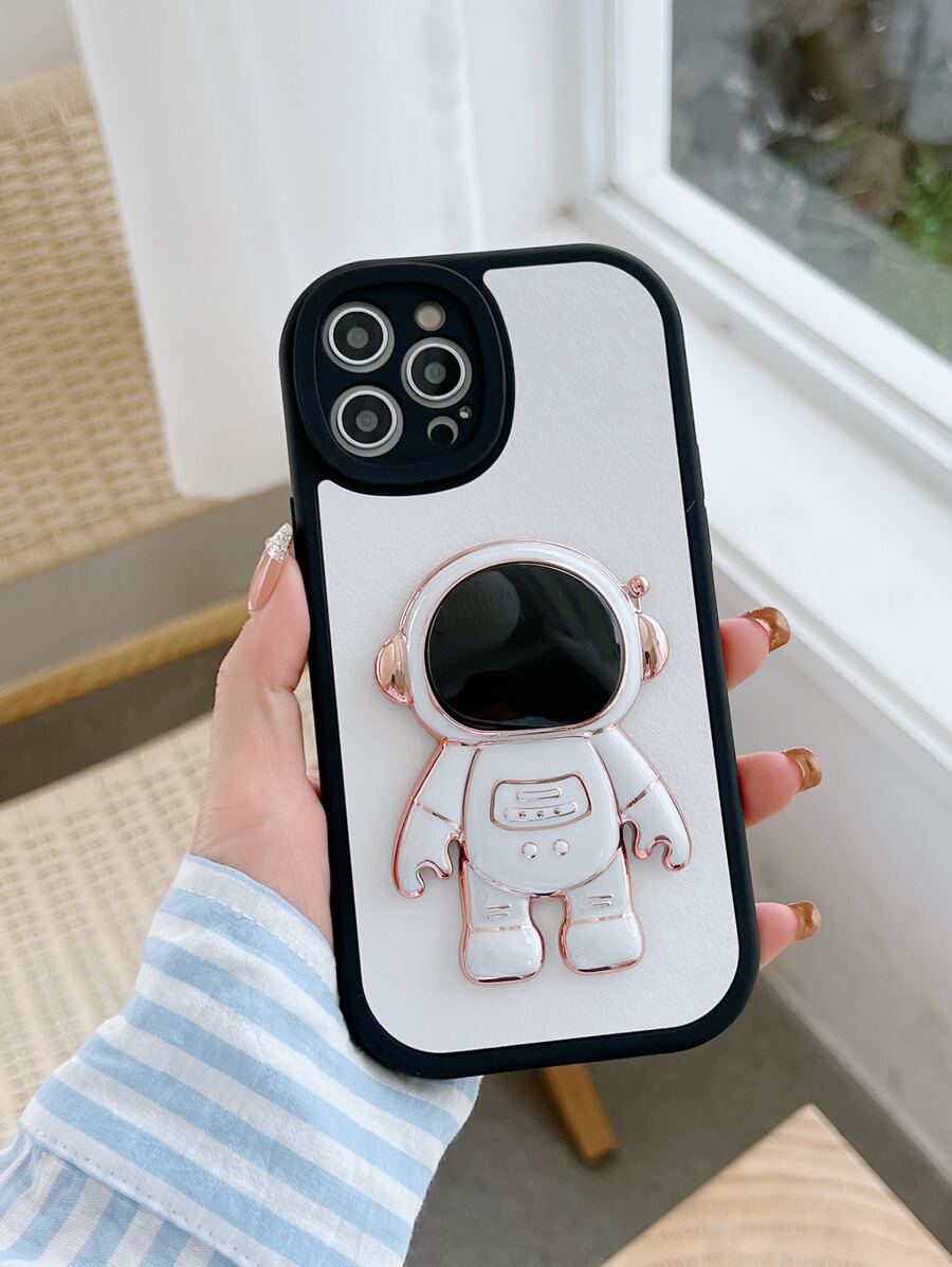 Anti-fall Phone Case With Astronaut Stand-Out Phone Grip - White - View 1