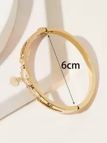 1pc Fashionable Geometric Heart Tassel Pendant Bracelet Suitable For Women's Daily Wear Valentines,Mom,Mother,Mother's Day,Gift - Yellow Gold - View 4