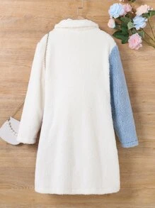 Girls Colour Block Double Breasted Teddy Coat Without Jumper - Multicolor - View 2