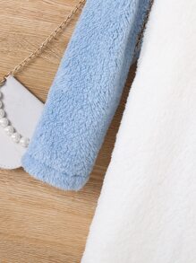 Girls Colour Block Double Breasted Teddy Coat Without Jumper - Multicolor - View 3