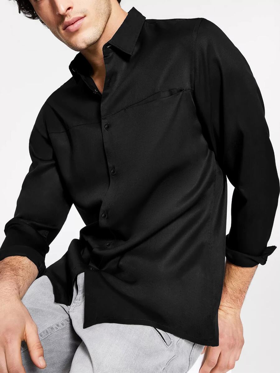 Manfinity Hypemode Men Solid Button Front Shirt - Black - View 1