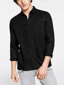 Manfinity Hypemode Men Solid Button Front Shirt - Black - View 3
