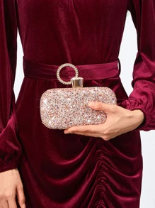 Quyến rũ, thanh lịch, tinh tế, yên tĩnh Sequin sang trọng, sành điệu, sang trọng, sáng bóng Mini Long lanh giả ngọc trai trang trí chuỗi hộp, ví cô dâu hoàn hảo cho đám cưới, túi buổi tối và sự kiện tiệc tùng, túi ăn tối cho cô gái dự tiệc, phụ nữ - Vàng - Xem 2