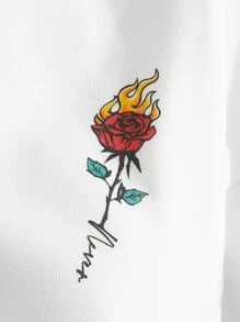 GENTILAND Men Floral Print Drawstring Hoodie For Autumn & Winter - White - View 3