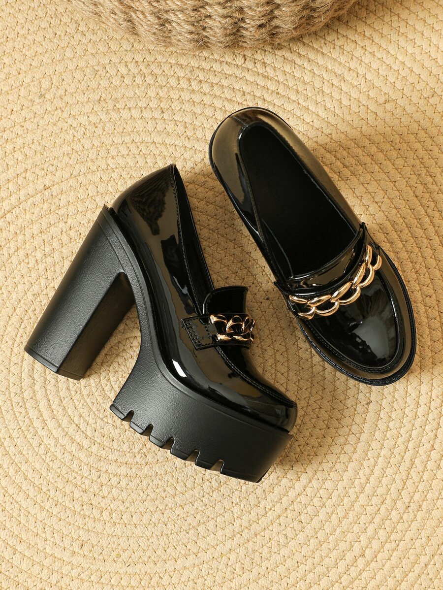 Chain Decor Chunky Heeled Loafer Pumps | SHEIN USA