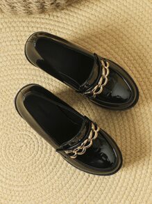 Chain Decor Chunky Heeled Loafer Pumps | SHEIN USA