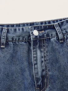 ROMWE Fairycore Pocket Side Wide Leg Jeans - Dark Wash - View 4