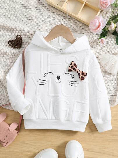 Elladie kids 少女豹纹蝴蝶结装饰连帽长袖运动衫