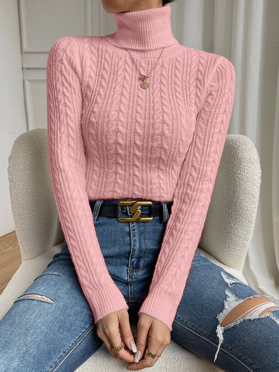 Shein Black Mesh Sleeve Cuffed Turtleneck Top