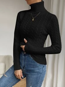 Chiquease Cable Knit Turtleneck Jumper - Black - View 6