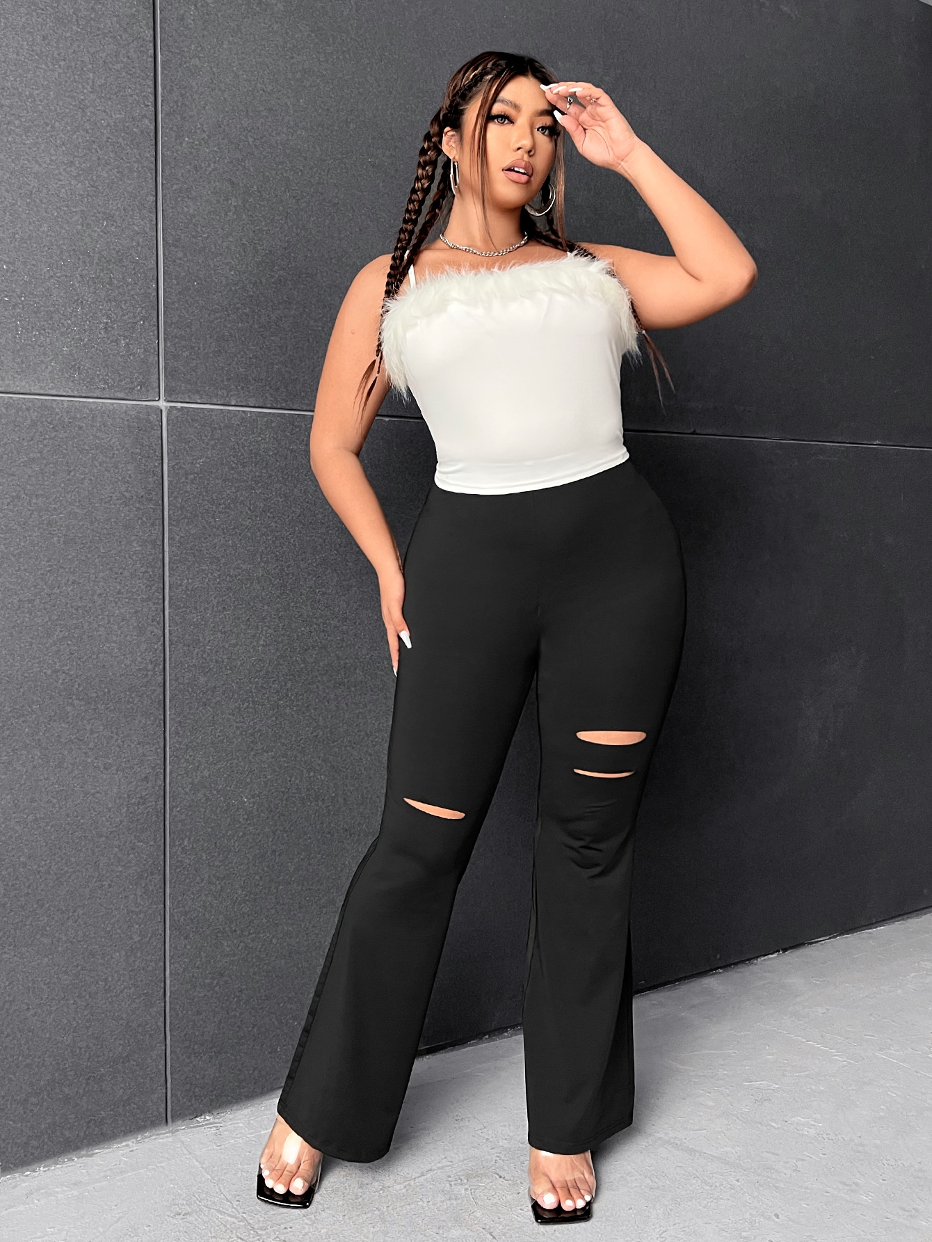 SHEIN EZwear Plus Cut Out Flare Leg Pants Without Belt SHEIN USA