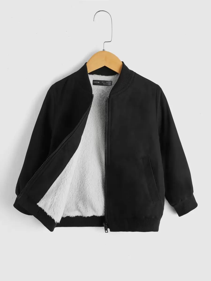 SHEIN EZwear 秋冬拉链纯色休闲飞行员夹克