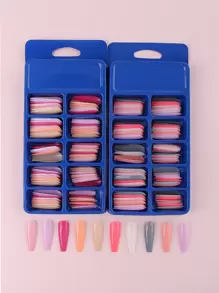 Elevate Your Style With 200pcs Long Coffin Solid Color Fake Nail Extension Full Cover False Nail For Women And Girls Press On Nails Nail Supplies - Multicolor - View 1
