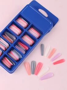 Elevate Your Style With 200pcs Long Coffin Solid Color Fake Nail Extension Full Cover False Nail For Women And Girls Press On Nails Nail Supplies - Multicolor - View 3