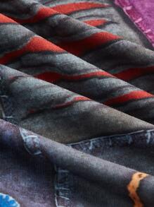 ROMWE PUNK Grunge Graphic Print Contrast Binding Crop Cami Top