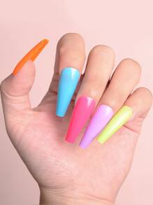 Elevate Your Style with 200pcs Long Coffin Multicolor Solid Glossy Fake Nail - Multicolor - View 3