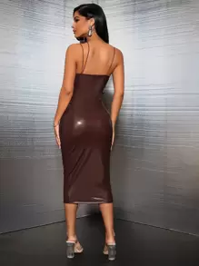 SHEIN SXY Đầm Bất đối xứng màu trơn Buổi tiệc - Màu nâu Sô-cô-la - Xem 2