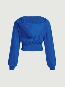 SHEIN MOD Drop Shoulder Heathered Knit Zip-Up Hoodie - Royal Blue - View 2