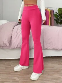 SHEIN PETITE Quần nữ Cắt ra màu trơn Giải trí - Màu Hồng Tươi - Xem 4