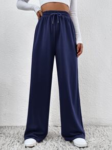 SHEIN Frenchy Solid Drawstring Waist Joggers - Navy Blue - View 1