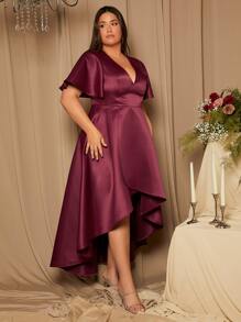 SHEIN Belle 大碼蝴蝶袖高低下擺伴娘洋裝