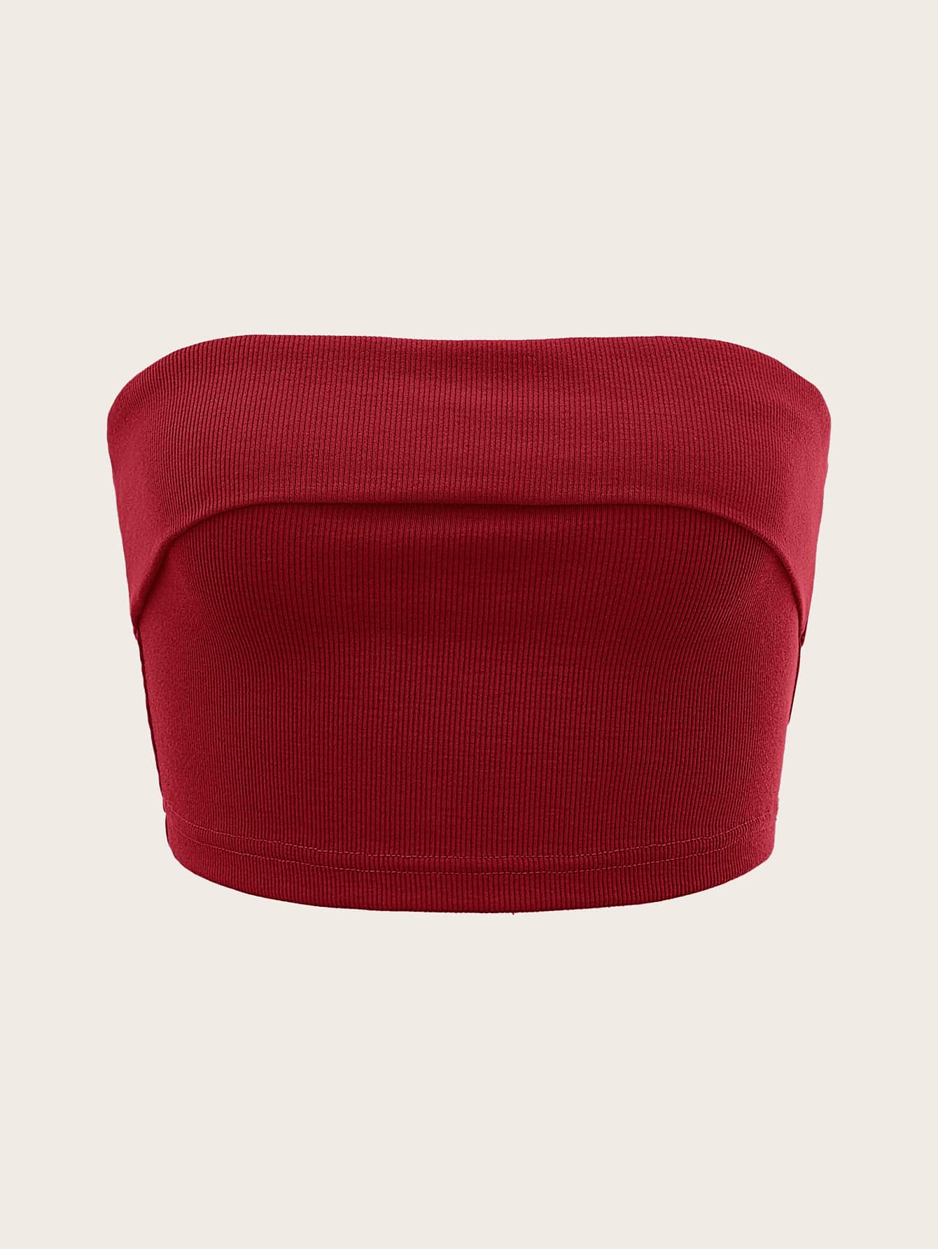 SHEIN ICON Solid Color Knitted Women Simple Tube Top, Suitable For Daily Or Vacation - Burgundy - View 1