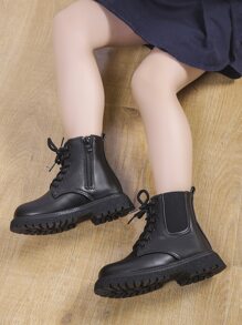 Girls Lace-up Front Zipper Side Chelsea Boots - Black - View 2
