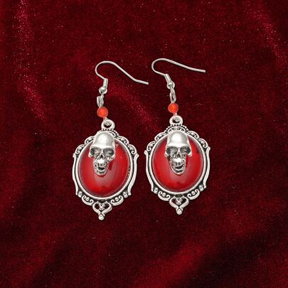 Skull Decor Oval Drop Earrings