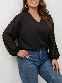 SHEIN LUNE Áo sơ mi Plus Size Đề can màu trơn Giải trí - màu đen - Xem 3