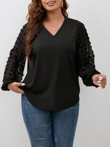 SHEIN LUNE Áo sơ mi Plus Size Đề can màu trơn Giải trí - màu đen - Xem 5
