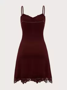 ROMWE Kawaii Contrast Lace Cami Dress - Burgundy - View 2
