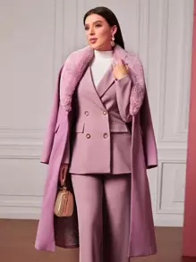 Modelyn 毛茸茸翻領單釦花呢外套 - 紫丁香色 - 查看 1