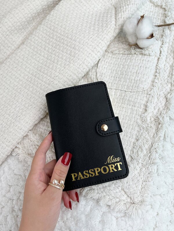 Metallic Letter Graphic Passport Case Passport Holder Passport Cover
