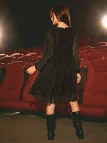 女大童圓點燈籠袖派對禮服